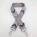 Adjustable wide replacement bag strap with purple herringbone pattern and silver metal clips - Dark Purple Apricot + Silver Hook