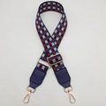 Adjustable checkerboard shoulder strap with red and blue weave and gold metal hooks - Blue Wine Red + Blue Leather