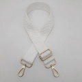 Detail view of the white diamond pattern woven shoulder strap with gold metal hooks - Light Gold Hook / White