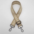 Adjustable woven shoulder strap for bags featuring gold and white geometric embroidery - Arrow Khaki White + Gunmetal Hook