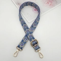 Detail of adjustable 2.5cm woven geometric diamond shoulder strap with gold lobster clasps - Gray Rice Blue Pink