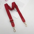Detail of red cotton woven bag strap with golden buckles and leather reinforcement - Gold Hook / Red