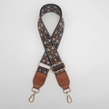 Ethnic style embroidered bag strap with golden hardware on a clean white background - Black Base Brown Leather Gold Hook