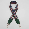 Adjustable colorful woven wide shoulder strap with green leather ends and gold metal clips - Grass Green + Grass Green Leather