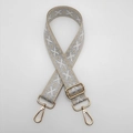Adjustable woven replacement bag strap with silver geometric pattern and gold hooks - Arrow Cream Silver + Gold Hook