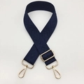 Close-up of navy blue geometric diamond woven adjustable shoulder strap with gold hooks - Light Gold Hook / Dull Blue