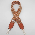Detail of adjustable checkered bag strap with orange leather ends and gold metal hooks - Orange Gray + Orange Leather