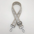 Adjustable beige woven bag strap with silver diamond patterns and metal hooks - Arrow Cream Silver + Silver Hook
