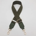 Detail of army green woven strap with geometric jacquard and golden metal hooks - Army Green / Gold