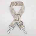 Beige and white chevron wide woven bag strap with silver metal swivel hooks - Dark Khaki Apricot White + Silver Hook