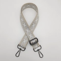 Adjustable geometric weave bag strap with silver hooks in beige and grey - Arrow Cream Silver + Gunmetal Hook