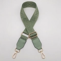 Detail of adjustable green woven shoulder strap with gold metal hooks and rhombus pattern - Matcha Green with Matcha Green Leather