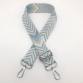 Adjustable wide replacement bag strap with blue chevron woven pattern and silver metal clips - Light Blue Gray Apricot White + Silver Hook