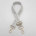 Adjustable geometric embroidery bag strap with white silver patterns and gold hooks - Arrow White Silver + Gold Hook
