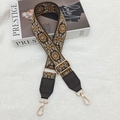 Detail of retro ethnic embroidered wide shoulder strap with golden metal lobster clasps - Coffee/Rich Flower Pattern With Gold Hook