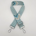 Adjustable wide nylon shoulder strap with blue and beige wave pattern and silver hooks - Aqua Blue Apricot White + Silver Hook