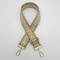 Adjustable wide replacement shoulder strap with gold geometric embroidery and metal hooks - Arrow Khaki White + Gold Hook