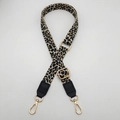 Detail of adjustable leopard print bag strap with gold metal hooks and black leather ends - No.3 Black Leather Gold Hook