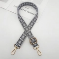 Adjustable woven shoulder strap with grey geometric pattern and gold lobster clasps - Light Gray