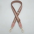 Detail of chevron woven shoulder strap with pink PU leather and gold metal hooks - Pink + Pink Leather