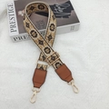 Close-up of wide embroidered bag strap with sunflower pattern and gold metal hooks - Beige/Coffee Edge Rich Flower With Gold Hook