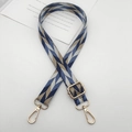 Adjustable wide woven bag strap with blue and beige geometric pattern and gold hardware - Lake Blue White Khaki