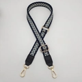 Adjustable retro woven crossbody strap with blue chevron pattern and gold metal hooks - Blue Edge Beige + Black Leather