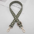 Detail of adjustable woven shoulder strap with green geometric patterns and gold clips - Army Green