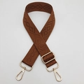 Detail of adjustable brown diamond pattern jacquard strap with gold metal hooks - Brown