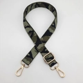 Close-up of adjustable jungle camouflage nylon strap with polished gold metal hardware - Gold Hook / Army Green Camouflage