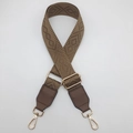 Detail of adjustable wide shoulder strap with jacquard geometric patterns and gold metal hooks - Dark Khaki