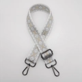 Adjustable silver grey and brown geometric embroidered bag strap with gunmetal hooks - Arrow White Silver + Gunmetal Hook