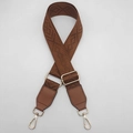 Detail of adjustable geometric jacquard strap with gold lobster clasps and leather ends - Brown + Brown Leather