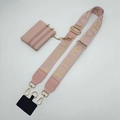Pink woven phone strap with Lucky embroidery, matching coin purse and golden metal hardware - Pink LUCKY Print (Gold Hook Set)