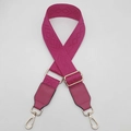 Detail view of rose red wide woven strap with geometric patterns and gold metal clips - Rose Red + Rose Red Leather