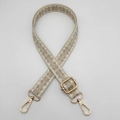 Adjustable bohemian nylon shoulder strap with geometric weave and gold lobster clasps - Beige Base Grey Pink