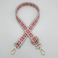Tracolla regolabile in nylon con motivi geometrici rosa e ganci in metallo dorato - Gancio Argentato / Base Beige Rosa Rosso