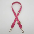 Adjustable rose red jacquard shoulder strap with golden metal lobster clasps and leather ends - Rose Red + Rose Red Leather
