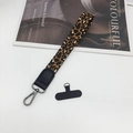Details von Leopardenmuster-Handschlaufe mit schwarzem Leder und Metall-Drehhaken - Hellbraun Schwarz Lederhaken + Patch