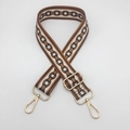 Ethnic style wide nylon bag strap with brown chain pattern and gold metal hooks - C10 Pattern (Gold Hook)