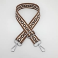 Ethnic style wide nylon bag strap with brown chain patterns and silver buckles - C10 Pattern (Silver Hook)