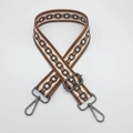 Adjustable wide nylon shoulder strap with brown and beige geometric chain pattern print - C10 Pattern (Gunmetal Hook)