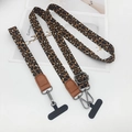 Handykette mit Leopardenmuster, Lederenden und Metallhaken zum Umhängen - Hellbraun Braun Leder Gun Hook Set