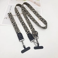 Detailed set of leopard print phone lanyards including long strap and wristlet with hooks - Khaki Black Leather Gun Hook Set