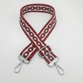 Adjustable wide canvas bag strap with red and black geometric chain patterns and silver clips - C11 Pattern (Silver Hook)