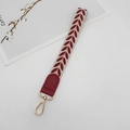 Short wrist strap with red leaf embroidery and gold metal clip for bags and keys - Wine Red With Patch