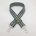 Ethnic style wide nylon shoulder strap with green and black chain pattern and gold metal hooks - C12 Pattern (Gold Hook)