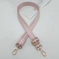 Close-up of pink and white arrow pattern nylon strap with golden swivel hooks - Light Pink