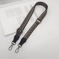 Adjustable woven shoulder strap with geometric wave pattern and dark metal swivel hooks - Black (Gunmetal Hook)