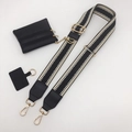 Adjustable black and white woven wide strap with matching mini leather purse and gold hooks - Black with Gold Hook
